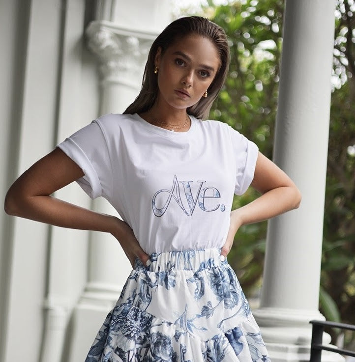 Refuge - Ave Oversized Tshirt with pale blue floral print
